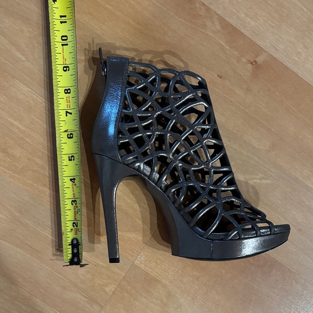 Vera Wang Metallic Gunmetal Cage High-Heel Sandals - Picture 5 of 6